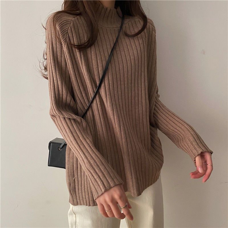 Idle Style Mock Neck Design Sense Loose Thick Inner Sweater Niche Top