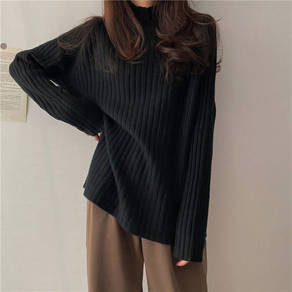 Idle Style Mock Neck Design Sense Loose Thick Inner Sweater Niche Top