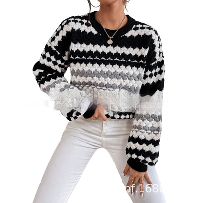 Black And White Striped Knitted Loose Mid-length Lazy Sweater