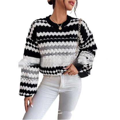 Black And White Striped Knitted Loose Mid-length Lazy Sweater