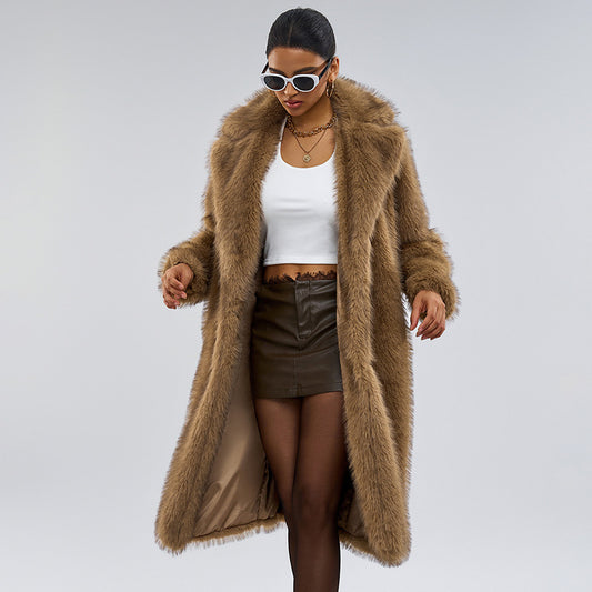 Autumn And Winter Extended Imitation Fur Coat Overcoat